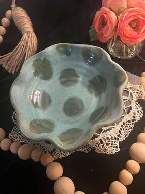 Etta B Pottery Handcrafted Scalloped Edge Polka Dot Bowl